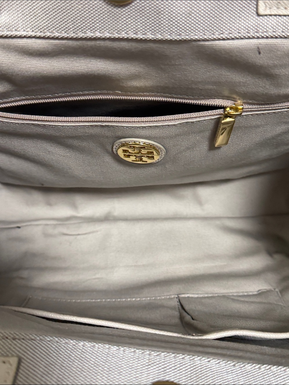 Tory Burch Taupe Canvas and Leather Tote - Picture 8 of 10